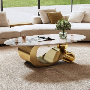 Sapphtopaz Coffee Table with Sturdy Base Elegant Center Table with Faux Marble Tod Contemporary Coffee Bar for Living Room - 1 of 4