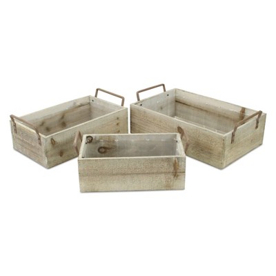 Cheung's Zada Set of 3 Brown Wood Handled Rectangular Crates