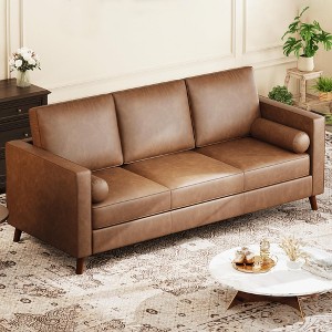 86" Leather Sofa for Living Room, Mid-Century 3-Seat Faux Leather Sofa with Deep Seats & Removable Cover for Apartment & Office - 1 of 4