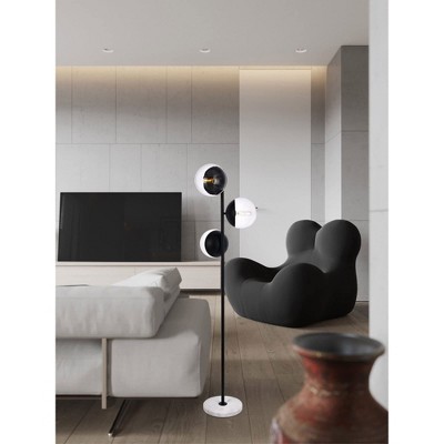Eclipse Black Marble Base Floor Lamp with Clear Glass Shades