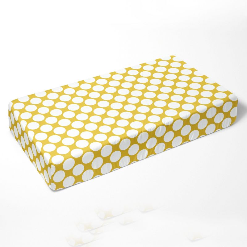 Bacati - Yellow Large Dots 100 percent Cotton Universal Baby US Standard Crib or Toddler Bed Fitted Sheet, 3 of 7