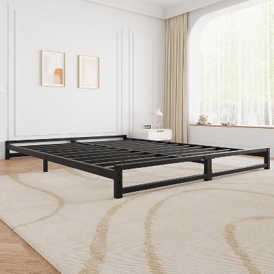 6-Inch Queen Metal Bed Frame, Heavy Duty Platform with Steel Slat Support, Mattress Foundation, No Box Spring Needed, Noise-Free, Black