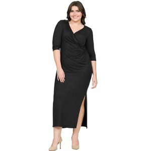 Plus Fitted V-Neck Side Slit Maxi Dress - 24seven Comfort Apparel™ - 1 of 4