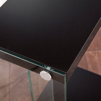 Elaina Black Glass and Wood Rectangular End Table