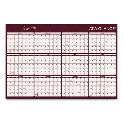 Reversible Horizontal Erasable Wall Planner, 48 x 32, Assorted Sheet Colors, 12-Month (Jan to Dec): 2025