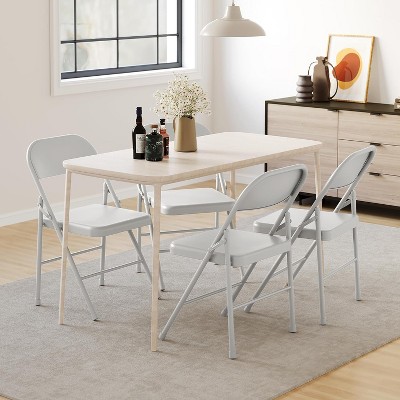 Folding Chairs Set of 8, Portable & Stackable Seat with Metal Frame, Heavy Duty Foldable Chairs for Office Wedding Party, 350 Pound Capacity, Grey