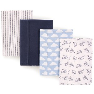 Hudson Baby Infant Boy Cotton Flannel Burp Cloths 4pk, Paper Airplane, One Size - 1 of 1