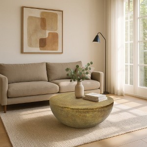 Royal Hampton Coffee Table | 36 Inch Round Bowl Base with Hand Etched Texture - 1 of 4