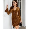 Coolmee Womens Velvet Bodycon Mini Dress Long Sleeve Wrap V Neck Ruffle Hem Fall Winter Cocktail Party Dresses - 4 of 4
