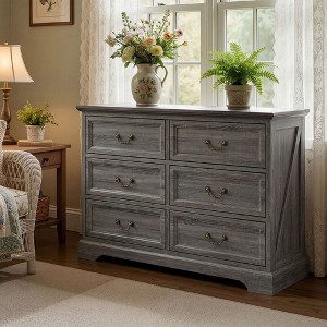 grey farmhouse dresser Britonale Rustic Gray 6 Drawer Dresser