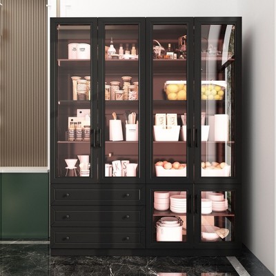 Famapy Versatile Black Storage Cabinet:Adjustable Shelves and Color - Changing Lights