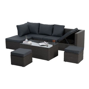 CAVINAS Patio Table and Chairs Set, PE Wicker Balcony Furniture with Reclining Sofa, Modern Patio Chairs Set for Garden - 1 of 4