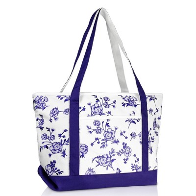 Amethyst Purple Floral Embroidered Cotton Tote Bag