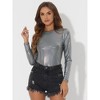 Allegra K Women's Long Sleeve Puff Sleeve Party Glitter Shiny Metallic Tops - 3 of 4