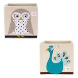 3 Sprouts Large 13 Inch Square Children's Foldable Fabric Storage Cube Organizer Box Soft Toy Bin, Friendly Owl & Peacock (2 Pack)