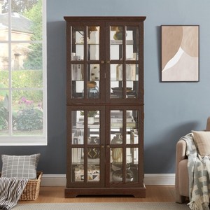 Curio Display Cabinet, Antique Display Cabinet With Glass Doors & Adjustable Shelves For Collectibles, 4-Door Design Vintage Showcase For Home - 1 of 4