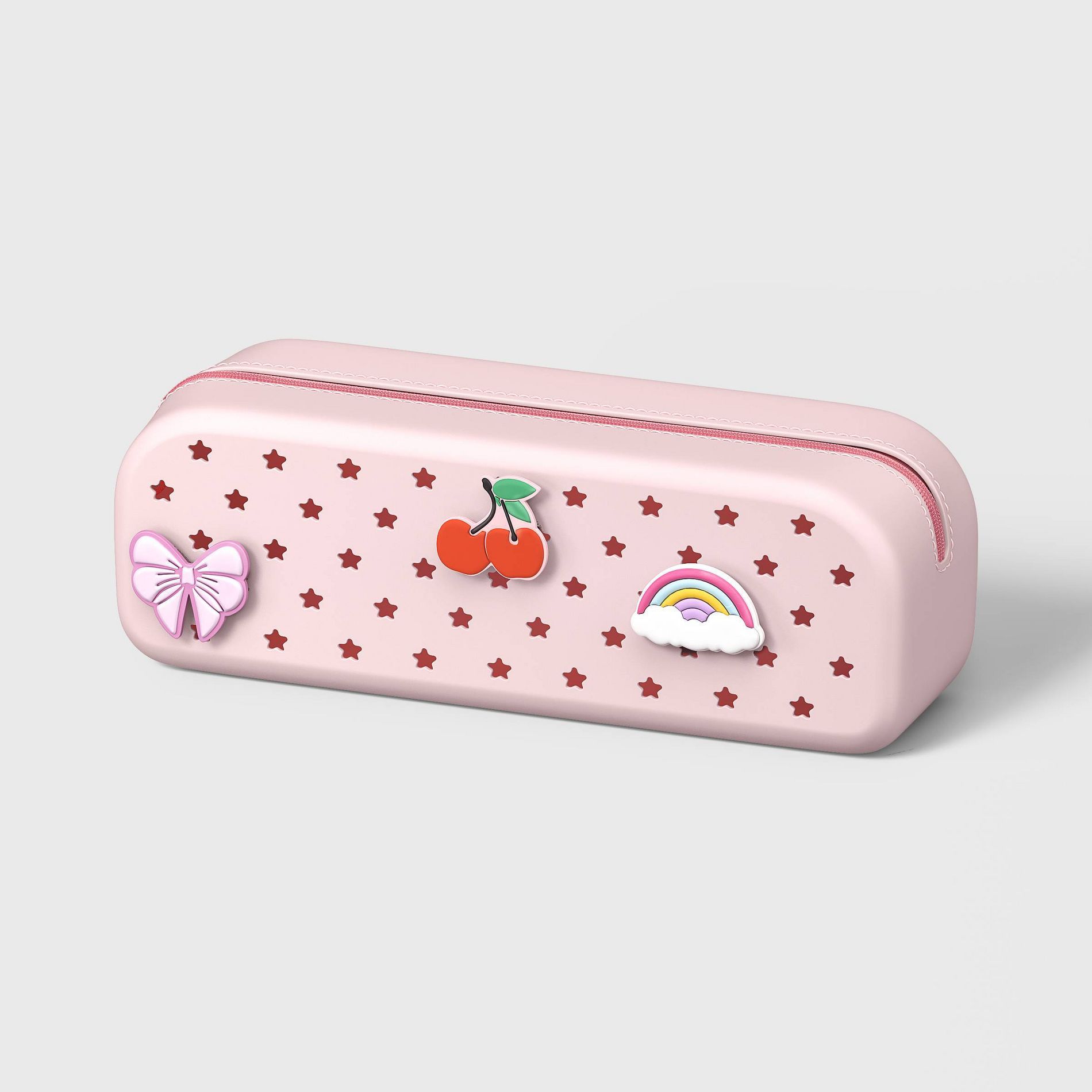 Single Zip Silicone Pencil Pouch Light Pink with Coquette Charms - up&up™