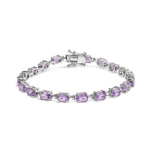 Haus of Brilliance Silver 8 1/2 Cttw Oval Shaped Purple Amethyst Link Bracelet - 1 of 4