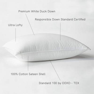 Firm White Duck Down King Bed Pillow with Cotton Sateen Shell