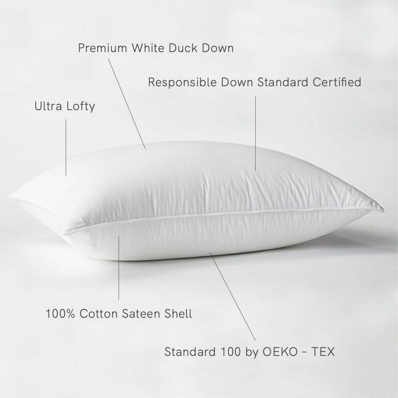 Soft 700 fill Power Luxury White Duck Down RDS Certified Machine Washable White Bed Pillow | BOKSER HOME, 4 of 13