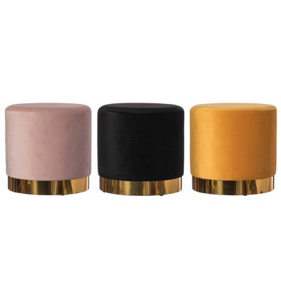 Mustard Velvet Round Ottoman Stool with Gold Metal Base