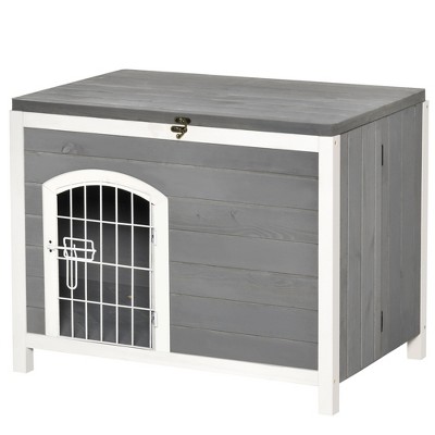 UbMelt Outdoor Dog House with Lockable Door Wooden Puppy Cage Kennel with Flip Up Top for Small Medium Dogs,Gray
