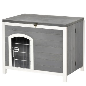 UbMelt Outdoor Dog House with Lockable Door Wooden Puppy Cage Kennel with Flip Up Top for Small Medium Dogs,Gray - 1 of 4