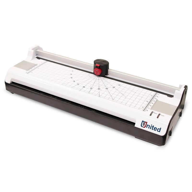 United LT13 Thermal & Cold Laminator with Paper Trimmer and Corner Rounder 13" Width Black/White, 1 of 6