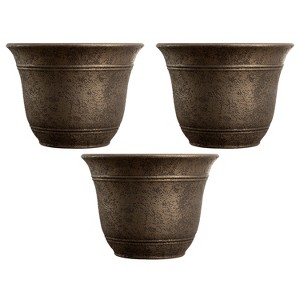 The HC Companies 13 Inch Wide Sierra Round Traditional Plastic Indoor Outdoor Home Planter Pot for Garden Plants and Flowers, Nordic Bronze (3 Pack) - 1 of 3