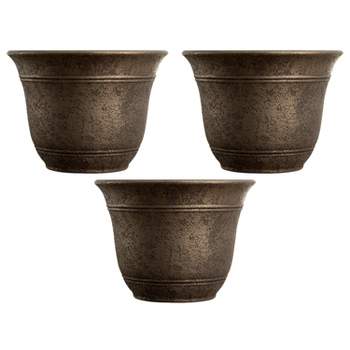 The HC Companies 13 Inch Wide Sierra Round Traditional Plastic Indoor Outdoor Home Planter Pot for Garden Plants and Flowers, Nordic Bronze (3 Pack)