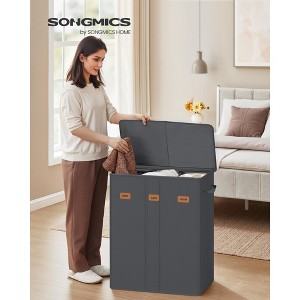 3-Compartment Laundry Hamper with Removable Liners, 42.2 Gallon Sorting Basket with Lid and Labels, Dark Gray - 1 of 4