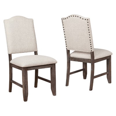 Set of 2 Arched Open Back Side Chairs with Nailhead Accents Brown/Beige - Benzara