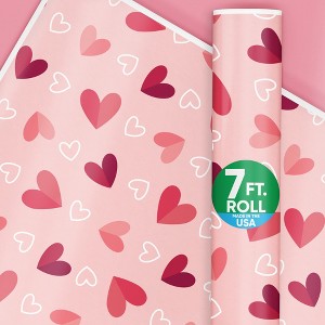 Big Dot of Happiness Pink and Red Hearts Valentine's Day Gift Wrapping Paper, Anniversary Wrapping, Galentine's Gift Wrapping, 24 in x 7 feet, 1 Roll - 1 of 4