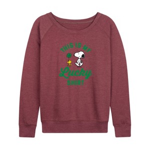 Women's - Peanuts - St. Patrick's Day with Snoopy Lightweight French Terry Wide Neck Long Sleeve Shirt - 1 of 4