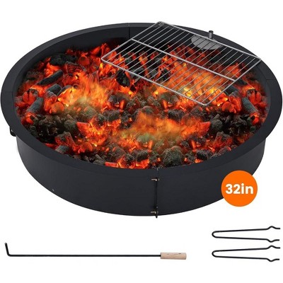 32 Inch Black Steel Outdoor Fire Pit with Cooking Grate