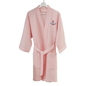 Personalization Mall Floral Initial Waffle Weave Robe, Blush, B - 1 of 2