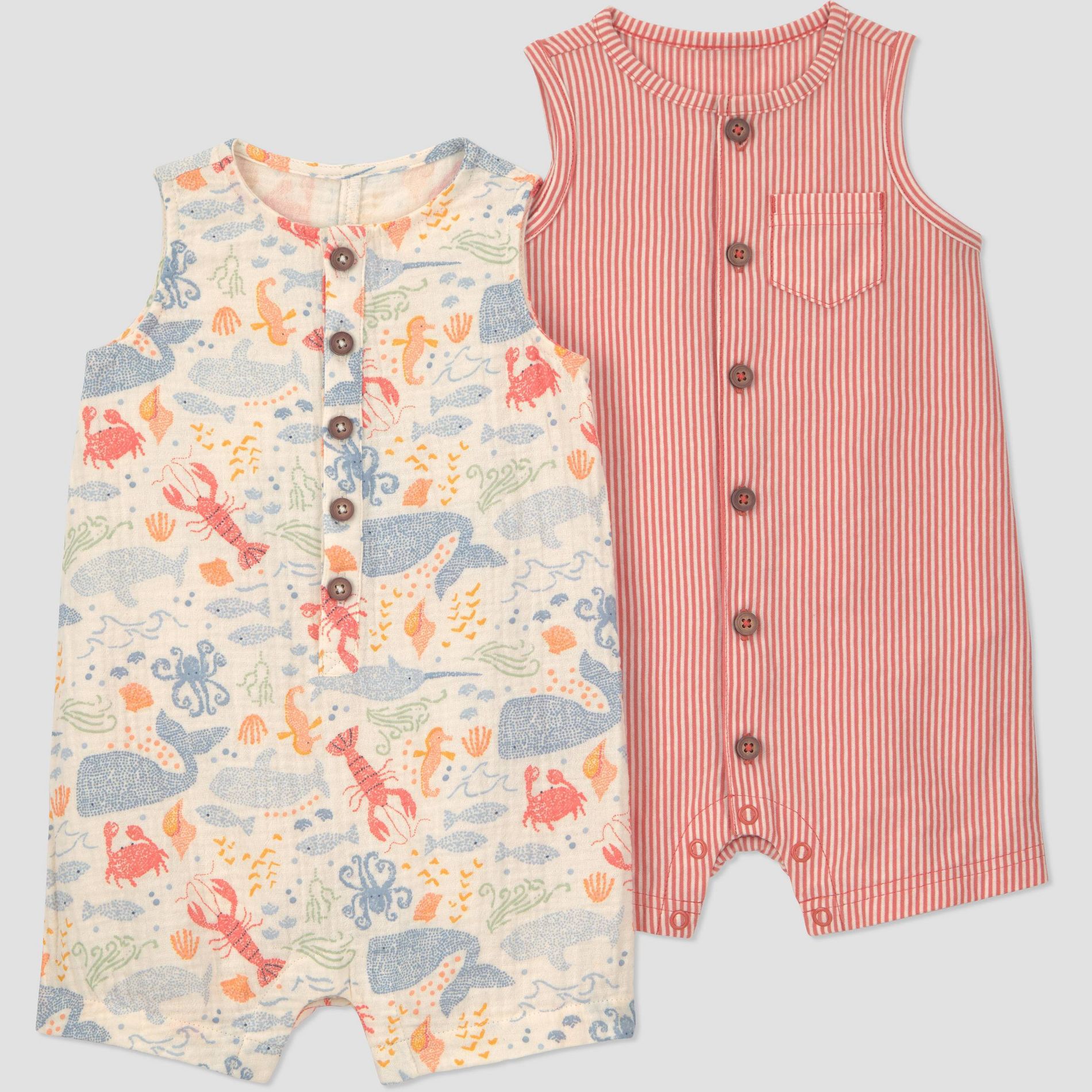 Carter's Just One You® Baby Boys' 2pk Sea Animals Romper Set - Ivory/Orange