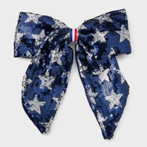 Girls' Americana Sequin Star Hair Bow Barrette - Cat & Jack™ Blue - 1 of 3