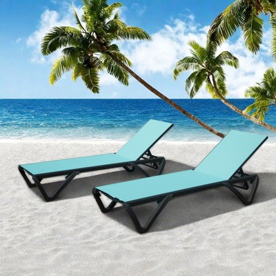 FURNIinspire Patio Chaise Lounges 2PCS Outdoor Chair with Adjustable Backrest, Poolside Beach Yard Balcony Sunbath Chair, Green, 64.41"*26.69"*35.43"