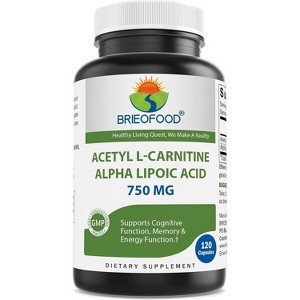 Brieofood Acetyl L-Carnitine Alpha Lipoic Acid (ALA ALC) 750 mg 120 Capsules - 1 of 4