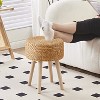 KTMBDW Round Ottoman Footstool Natural Seagrass Foot Stool Pouf Ottomans with Solid Wood Legs Hand Weave Hyacinth Footrest Step Stool for Living Room - 2 of 4