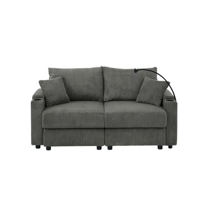 GDFStudio Ingrid Modern Corduroy 73" Loveseat with Cup Holders,Mobile Phone Holder and Armrest Storage
