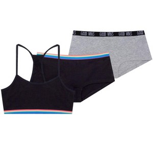 Fruit of the Loom Cotton Beginner Sport Bra and Boyshort Panties 3 Piece Set - 1 of 3
