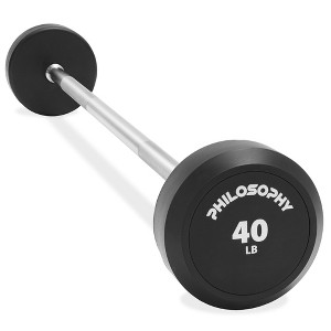 Philosophy Gym Rubber Fixed Barbell, Pre-Loaded Weight Straight Bar for Strength Training & Weightlifting - 1 of 4