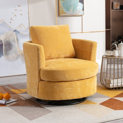 Hrinhom Modern Chenille Swivel Barrel Chair with Metal Base