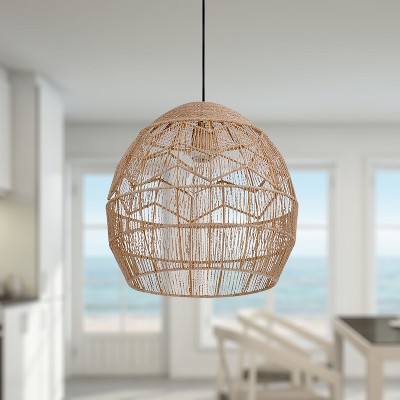 16" Bronze and Hemp LED Bowl Pendant Light