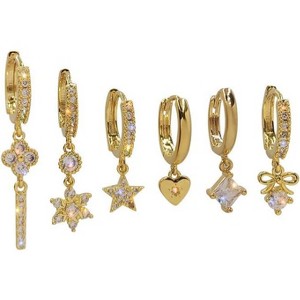 14K Gold Plated Asymmetrical Earring Set: Huggie Hoops & Cartilage Studs for Women - 1 of 4