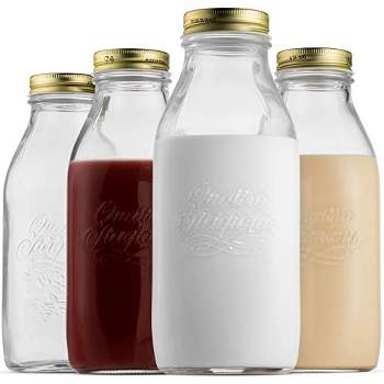 Bormioli Rocco Quattro Stagioni Glass Milk Bottle 33.75, 4 Pack, Clear