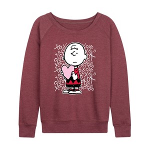 Women's - Peanuts - Charlie Brown Xoxo Lightweight French Terry Wide Neck Long Sleeve Shirt - 1 of 4