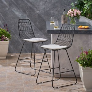 Modern Outdoor Armless Industrial Wire Mesh Back Counter Stool with Cushion Set of 2,Outdoor Patio Barrel Barstool,Bistro Stool-Cuddlewood - 1 of 4